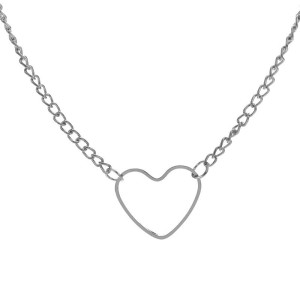 Hollow Heart-Shaped Heart Short Chain Necklace Silver