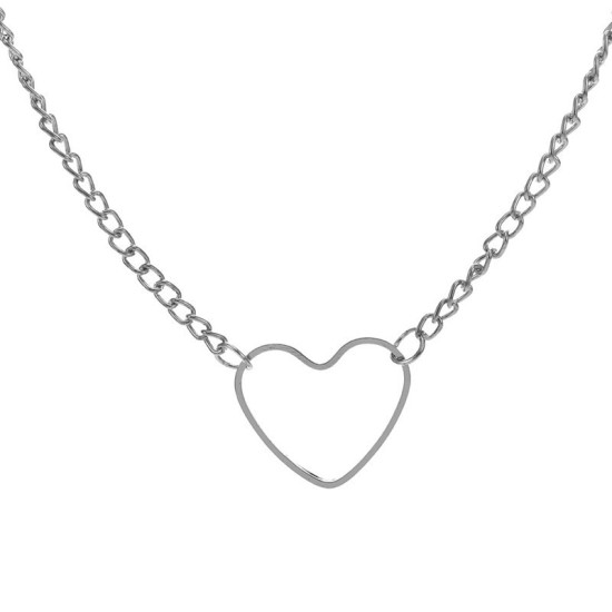 Hollow Heart-Shaped Heart Short Chain Necklace Silver Hollow Heart-Shaped Heart Short Chain Necklace Silver