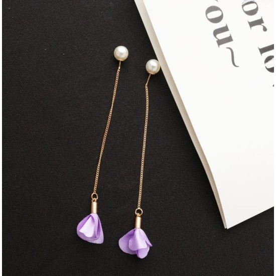 Earrings Flower Tassel Women Imitation Pearl Long Earring Purple