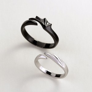 2 Pcs Adjustable devil and angel couple ring Silver