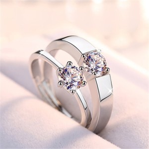 2 Pcs Classic Silver Color Open Couple Rings Men And Women