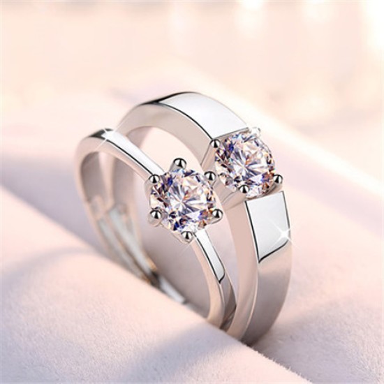 2 Pcs Classic Silver Color Open Couple Rings Men And Women