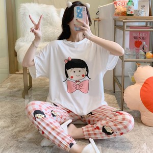 2 Pcs Nightwear Pajama Sets For Women Sleepwear Pink