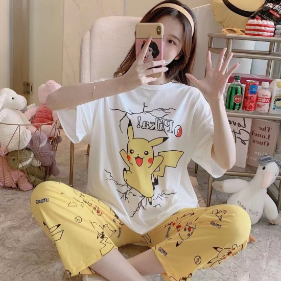 2 Pcs Nightwear Pajama Sets For Women Sleepwear Yellow