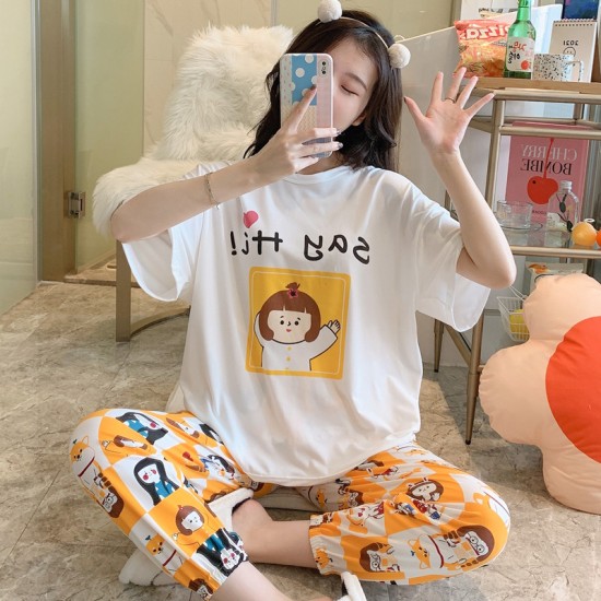 2 Pcs Nightwear Pajama Sets For Women Sleepwear Yellow