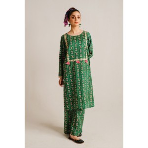 2 Piece Digital Print Kurti Salwar Set - Pure Cotton Collection Stylish Light Weight Cotton Fabric Suit Top Bottom Salwar Kameez Indian Pakistani Printed Suit For Casual Outdoor Dress - Dark Green