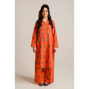 2 Piece Digital Print Kurti Salwar Set - Pure Cotton Collection Stylish Light Weight Cotton Fabric Suit Top Bottom Salwar Kameez Indian Pakistani Printed Suit For Casual Outdoor Dress - Orange