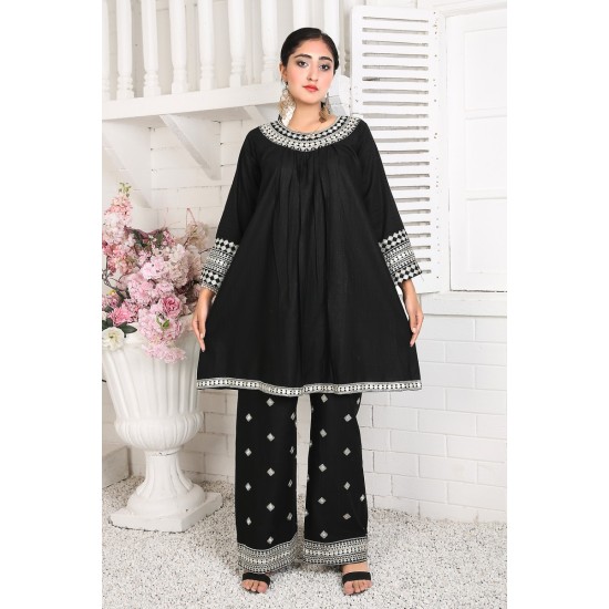 2 Piece Kurti Salwar Embroidery Set - Pure Cotton Collection Stylish Solid Color Light Weight Cotton Fabric Suit Top Bottom Salwar Kameez Indian Pakistani Embroidered Suit For Event Party Outdoor Dress - Black 2 Piece Kurti Salwar Embroidery Set - Pure Cotton Collection Stylish Solid Color Light Weight Cotton Fabric Suit Top Bottom Salwar Kameez Indian Pakistani Embroidered Suit For Event Party Outdoor Dress - Black