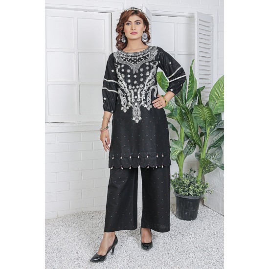 2 Piece Kurti Salwar Embroidery Set - Pure Cotton Collection Stylish Solid Color Light Weight Cotton Fabric Suit Top Bottom Salwar Kameez Indian Pakistani Embroidered Suit For Event Party Outdoor Dress - Black 2 Piece Kurti Salwar Embroidery Set - Pure Cotton Collection Stylish Solid Color Light Weight Cotton Fabric Suit Top Bottom Salwar Kameez Indian Pakistani Embroidered Suit For Event Party Outdoor Dress - Black