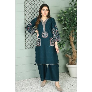 2 Piece Kurti Salwar Embroidery Set - Pure Cotton Collection Stylish Solid Color Light Weight Cotton Fabric Suit Top Bottom Salwar Kameez Indian Pakistani Embroidered Suit For Event Party Outdoor Dress - Dark Blue