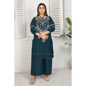 2 Piece Kurti Salwar Embroidery Set - Pure Cotton Collection Stylish Solid Color Light Weight Cotton Fabric Suit Top Bottom Salwar Kameez Indian Pakistani Embroidered Suit For Event Party Outdoor Dress - Dark Blue