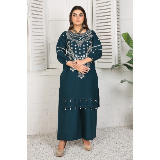 2 Piece Kurti Salwar Embroidery Set - Pure Cotton Collection Stylish Solid Color Light Weight Cotton Fabric Suit Top Bottom Salwar Kameez Indian Pakistani Embroidered Suit For Event Party Outdoor Dress - Dark Blue