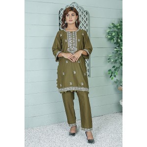 2 Piece Kurti Salwar Embroidery Set - Pure Cotton Collection Stylish Solid Color Light Weight Cotton Fabric Suit Top Bottom Salwar Kameez Indian Pakistani Embroidered Suit For Event Party Outdoor Dress - Dark Green