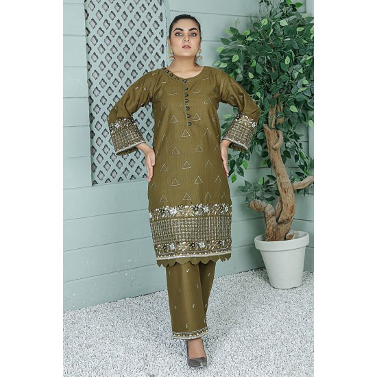 2 Piece Kurti Salwar Embroidery Set - Pure Cotton Collection Stylish Solid Color Light Weight Cotton Fabric Suit Top Bottom Salwar Kameez Indian Pakistani Embroidered Suit For Event Party Outdoor Dress - Dark Green