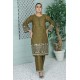 2 Piece Kurti Salwar Embroidery Set - Pure Cotton Collection Stylish Solid Color Light Weight Cotton Fabric Suit Top Bottom Salwar Kameez Indian Pakistani Embroidered Suit For Event Party Outdoor Dress - Dark Green