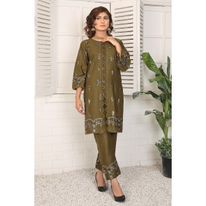 2 Piece Kurti Salwar Embroidery Set - Pure Cotton Collection Stylish Solid Color Light Weight Cotton Fabric Suit Top Bottom Salwar Kameez Indian Pakistani Embroidered Suit For Event Party Outdoor Dress - Dark Green