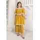 2 Piece Kurti Salwar Embroidery Set - Pure Cotton Collection Stylish Solid Color Light Weight Cotton Fabric Suit Top Bottom Salwar Kameez Indian Pakistani Embroidered Suit For Event Party Outdoor Dress - Golden