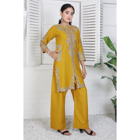 2 Piece Kurti Salwar Embroidery Set - Pure Cotton Collection Stylish Solid Color Light Weight Cotton Fabric Suit Top Bottom Salwar Kameez Indian Pakistani Embroidered Suit For Event Party Outdoor Dress - Golden 2 Piece Kurti Salwar Embroidery Set - Pure Cotton Collection Stylish Solid Color Light Weight Cotton Fabric Suit Top Bottom Salwar Kameez Indian Pakistani Embroidered Suit For Event Party Outdoor Dress - Golden