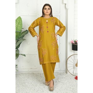 2 Piece Kurti Salwar Embroidery Set - Pure Cotton Collection Stylish Solid Color Light Weight Cotton Fabric Suit Top Bottom Salwar Kameez Indian Pakistani Embroidered Suit For Event Party Outdoor Dress - Golden