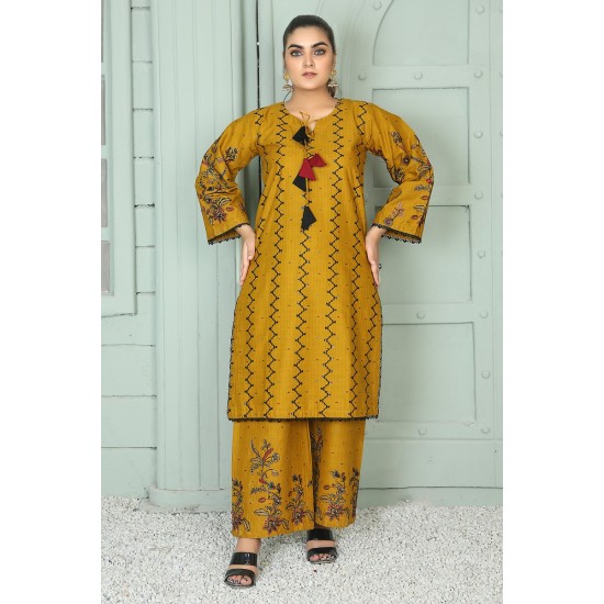 2 Piece Kurti Salwar Embroidery Set - Pure Cotton Collection Stylish Solid Color Light Weight Cotton Fabric Suit Top Bottom Salwar Kameez Indian Pakistani Embroidered Suit For Event Party Outdoor Dress - Golden