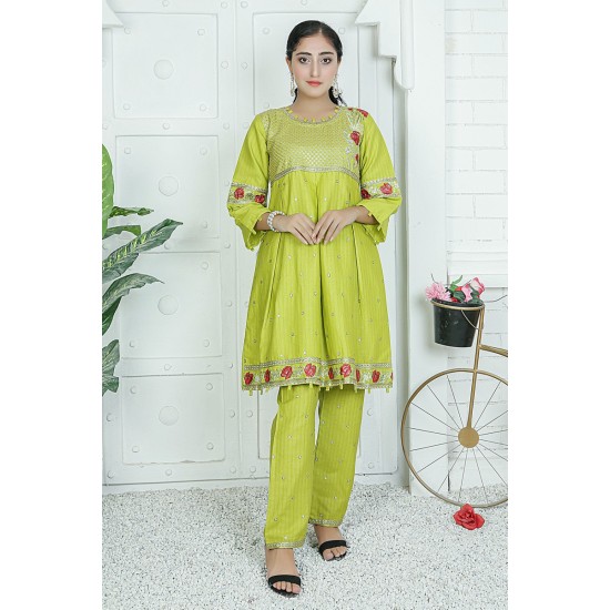 2 Piece Kurti Salwar Embroidery Set - Pure Cotton Collection Stylish Solid Color Light Weight Cotton Fabric Suit Top Bottom Salwar Kameez Indian Pakistani Embroidered Suit For Event Party Outdoor Dress - Green 2 Piece Kurti Salwar Embroidery Set - Pure Cotton Collection Stylish Solid Color Light Weight Cotton Fabric Suit Top Bottom Salwar Kameez Indian Pakistani Embroidered Suit For Event Party Outdoor Dress - Green