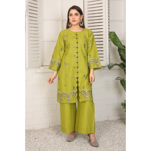 2 Piece Kurti Salwar Embroidery Set - Pure Cotton Collection Stylish Solid Color Light Weight Cotton Fabric Suit Top Bottom Salwar Kameez Indian Pakistani Embroidered Suit For Event Party Outdoor Dress - Green