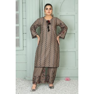 2 Piece Kurti Salwar Embroidery Set - Pure Cotton Collection Stylish Solid Color Light Weight Cotton Fabric Suit Top Bottom Salwar Kameez Indian Pakistani Embroidered Suit For Event Party Outdoor Dress - Khaki