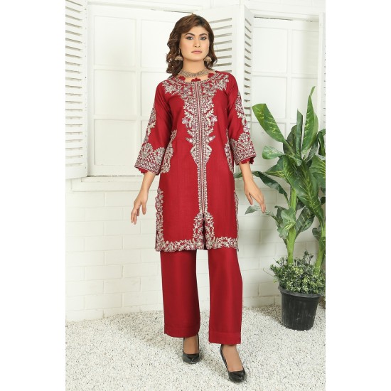 2 Piece Kurti Salwar Embroidery Set - Pure Cotton Collection Stylish Solid Color Light Weight Cotton Fabric Suit Top Bottom Salwar Kameez Indian Pakistani Embroidered Suit For Event Party Outdoor Dress - Maroon 2 Piece Kurti Salwar Embroidery Set - Pure Cotton Collection Stylish Solid Color Light Weight Cotton Fabric Suit Top Bottom Salwar Kameez Indian Pakistani Embroidered Suit For Event Party Outdoor Dress - Maroon