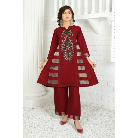 2 Piece Kurti Salwar Embroidery Set - Pure Cotton Collection Stylish Solid Color Light Weight Cotton Fabric Suit Top Bottom Salwar Kameez Indian Pakistani Embroidered Suit For Event Party Outdoor Dress - Maroon 2 Piece Kurti Salwar Embroidery Set - Pure Cotton Collection Stylish Solid Color Light Weight Cotton Fabric Suit Top Bottom Salwar Kameez Indian Pakistani Embroidered Suit For Event Party Outdoor Dress - Maroon