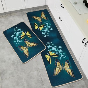 2Pcs Kitchen And Bathroom Non-Slip  Floor Mat 40x120 and 40x60 - Dark green