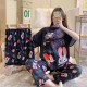 3 Pcs Nightwear Pajama Shorts Sets For Women Sleepwear Black