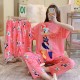 3 Pcs Nightwear Pajama Shorts Sets For Women Sleepwear Dark Pink