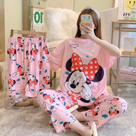 3 Pcs Nightwear Pajama Shorts Sets For Women Sleepwear Pink