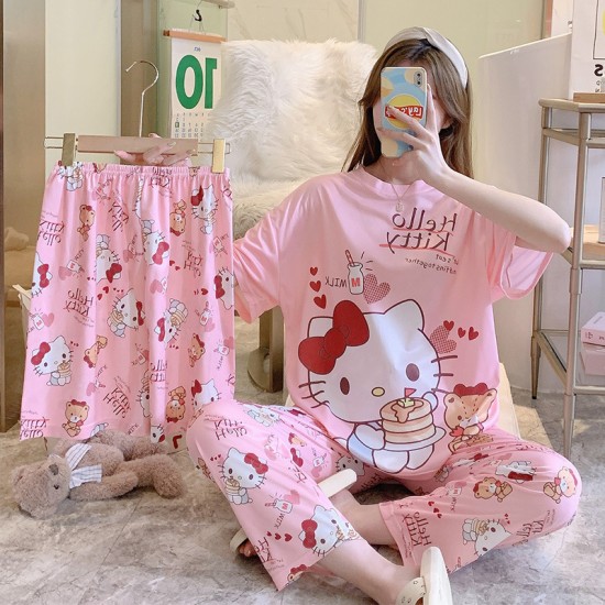 3 Pcs Nightwear Pajama Shorts Sets For Women Sleepwear Pink