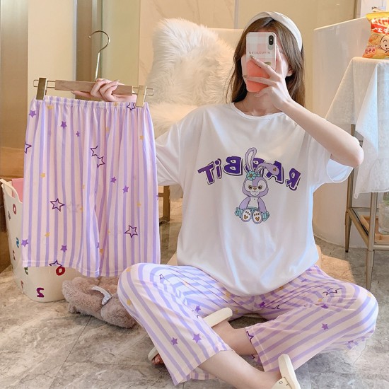3 Pcs Nightwear Pajama Shorts Sets For Women Sleepwear Purple
