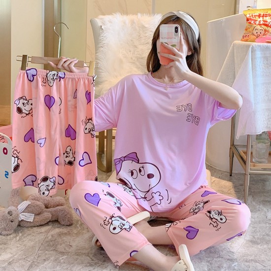 3 Pcs Nightwear Pajama Shorts Sets For Women Sleepwear Purple