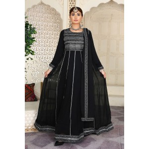 3 Piece Fancy Embroidery Dress - Stylish Light Weight Chiffon Fabric Suit Indian Pakistani Fancy Embroidered Dress For Events Party Outdoor Dress - Black