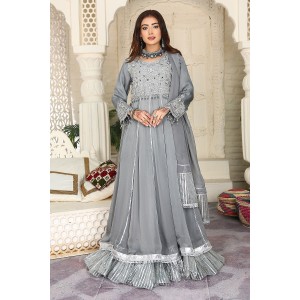 3 Piece Fancy Embroidery Dress - Stylish Light Weight Chiffon Fabric Suit Indian Pakistani Fancy Embroidered Dress For Events Party Outdoor Dress - Gray