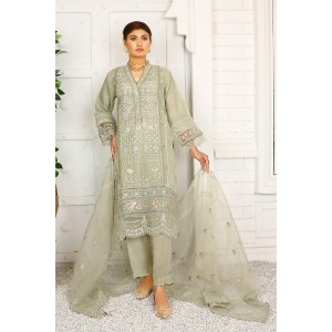 3 Piece Fancy Embroidery Dress - Stylish Light Weight Chiffon Organza Fabric Suit Indian Pakistani Fancy Embroidered Dress For Events Party Outdoor Dress - Dark Green