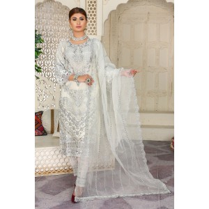 3 Piece Fancy Embroidery Dress - Stylish Light Weight Chiffon Organza Fabric Suit Indian Pakistani Fancy Embroidered Dress For Events Party Outdoor Dress white