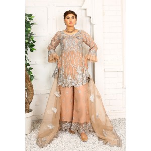 3 Piece Fancy Embroidery Dress - Stylish Light Weight Chiffon Organza Fabric Suit Indian Pakistani Fancy Embroidered Dress For Events Party Outdoor Dress - Rose Pink