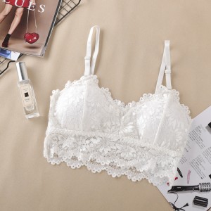 Women Push Up Wireless Lace Bra Top - White Women Push Up Wireless Lace Bra Top - White