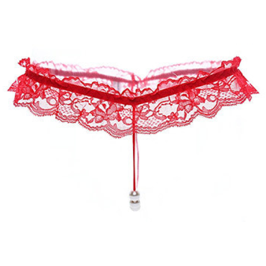 Hot Lingerie Lace Women G-String Low Waist Pearl Thongs - Red Hot Lingerie Lace Women G-String Low Waist Pearl Thongs - Red