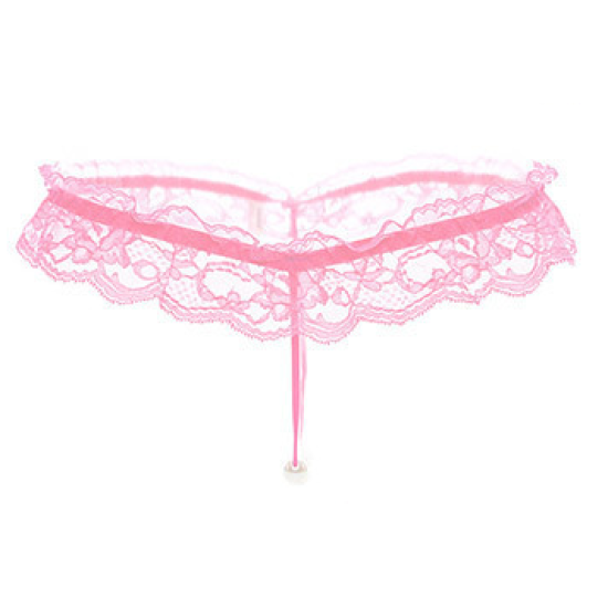 Hot Lingerie Lace Women G-String Low Waist Pearl Thongs - Rose Pink
