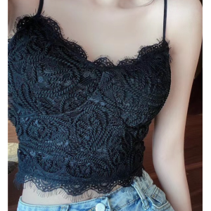 Women Camis Lace Temperament Crop Top Bra - Black Women Camis Lace Temperament Crop Top Bra - Black