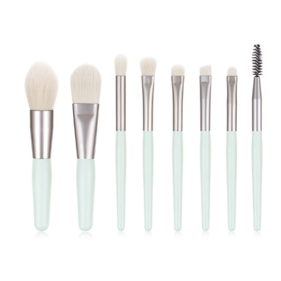 8 Pcs Makeup Brushes Foundation Wooden Handle Soft Hair Makeup Set Green