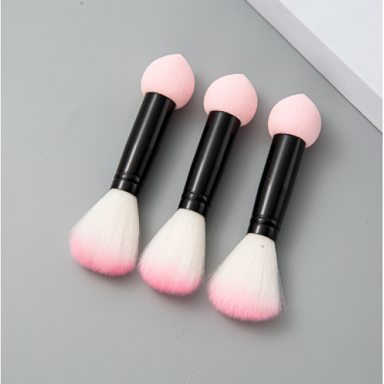 Make Up Brush Professional Two Head Nylon Makeup Brushes With Sponge Pink
