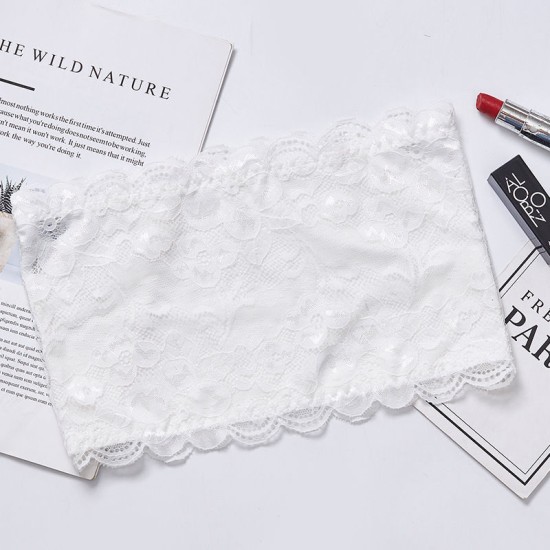 Anti-slip tube top strapless lace fashion bra - White