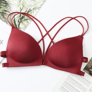 Backless Bra Lace Deep V Low Back Bralette Thin Cup - Maroon