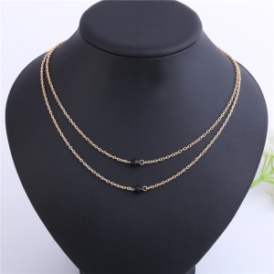Black Pendent Double Strand Necklace Golden